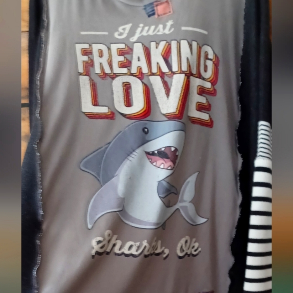 Upcycled Gray Shark Graphic Long Sleeve Top - Picture 5 of 12